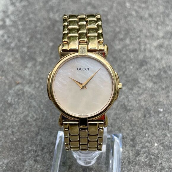 Gucci Gold Mother Of Pearl Swiss Made 3400 M Gold Plated Stainless Steel Watch Accessories